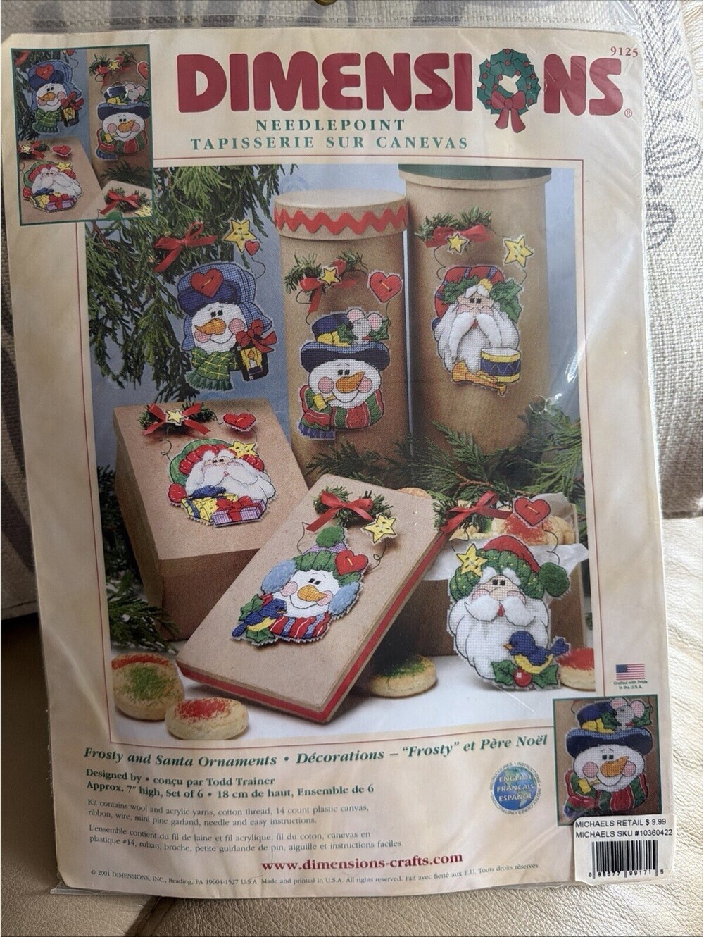 Dimensions Needlepoint Frosty and Santa 6 Christmas Ornament Lot by Todd Trainer